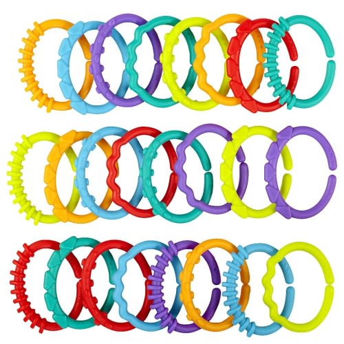 Bright Starts Lots of Links Rings Toys for Stroller or Carrier Seat, BPA-Free, Ages 0 Months Plus, Multicolor, 24 Count