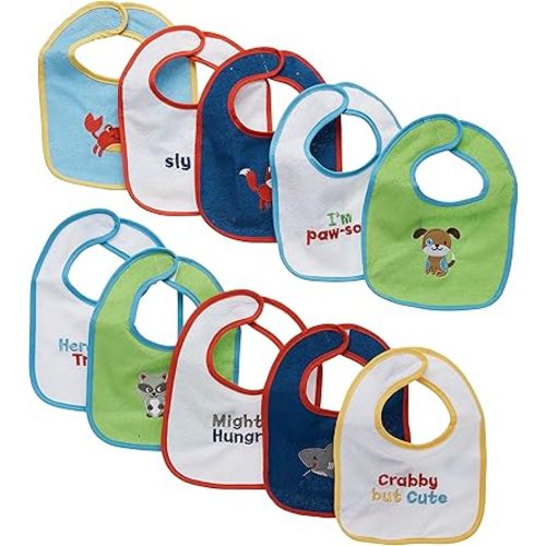 Neat Solutions Water Resistant Drooler Bib Set, Multi-Color, 10 Count