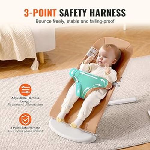 VEVOR Baby Bouncer, Folding Bouncer Seat for Babies 0-9 Months, Newborn Bouncer Chair with 2 Reclining Angles & 3-Point Harness, Portable Infant Rocker with Carrying Bag for Indoors Outdoors, Camel : Amazon.com.au: Baby