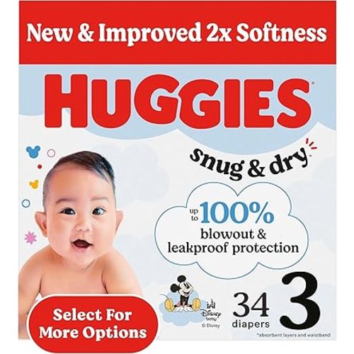 Huggies Size 3 Diapers, Snug & Dry Baby Diapers, Size 3 (16-28 lbs), 34 Count, Packaging May Vary