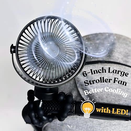 Portable Fan for Stroller - Rechargeable Stroller Fan Clip on for Baby Strollers, Car Seats & More; Stroller Accessories for Cool Outings, 4800 mAh Battery Perfect for Camping, Gym, Beach (Black) 8:19
