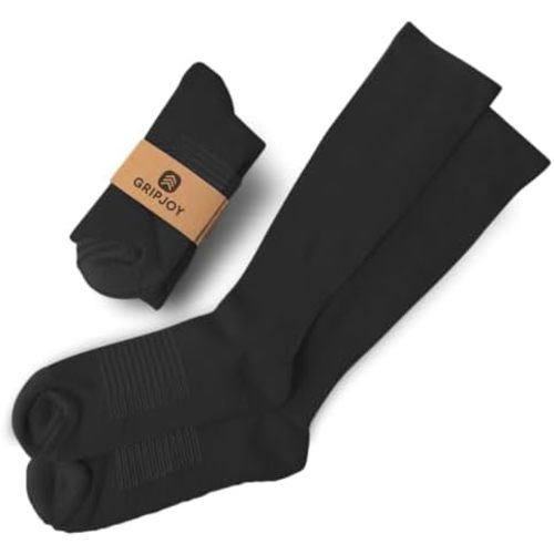Gripjoy Compression Socks with Grips for Women & Men - 15-20mmHg - Knee High Non-slip Socks