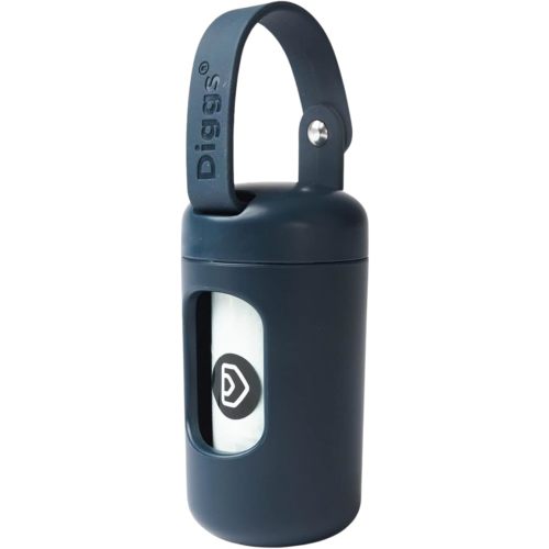 DIGGS Dog Poop Bag Dispenser for Leash - Premium Dog Waste Bag Holder with Easy One-Hand Dispensing (Navy)