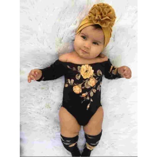 Gwiyeopda Newborn Baby Girl Off Shoulder Flower Romper+Leg Warmers 3Pcs Outfits 0-24 Months