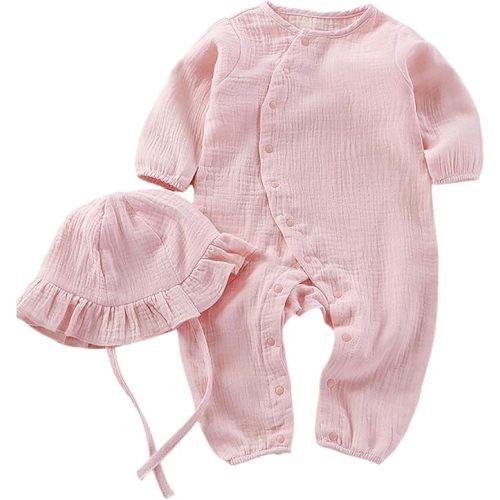 Baby Linen Romper Hat Clothes Set Cotton Long Sleeve Newborn Infant Bodysuit Cute Clothing Comfy Clothes Funny Baby Onesie