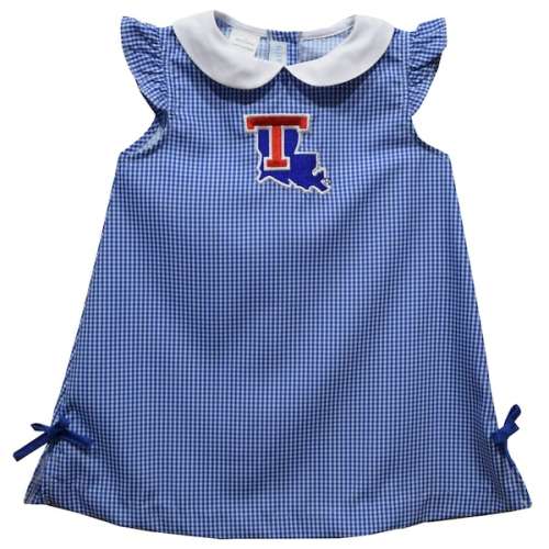 Louisiana Tech Bulldogs Vive La Fete Infant Girls Mini Check Pattern A-Line Dress - Royal