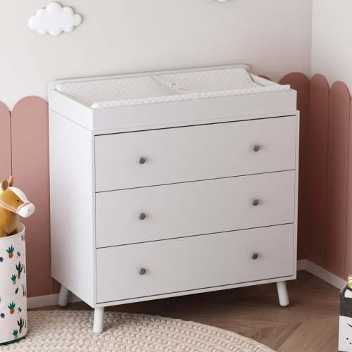 Sfugno Changing Table,3 Drawers Storage Dresser with Removable Pad,Baby Changing Table Safety Rail and Strap for Bedroom, Nursery,White
