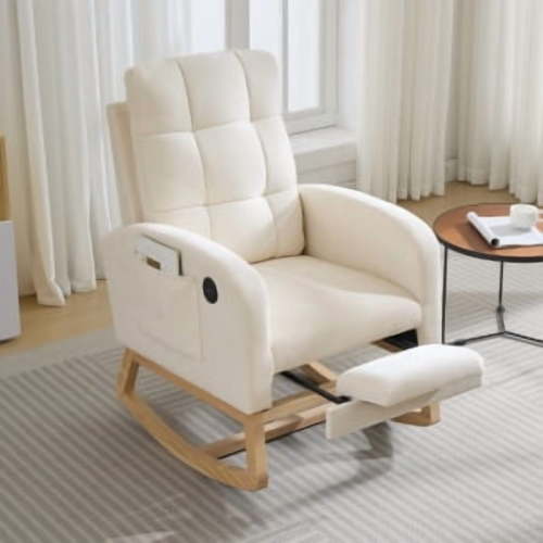Huisuilinss Rocking Chair Nursery with Foot Rest,Nursery Rocking Chairs, Teddy Nursing Glider Rocker Chair,Modern Rocking Armchair with High Back for Nursery, Living Room, Bedroom\