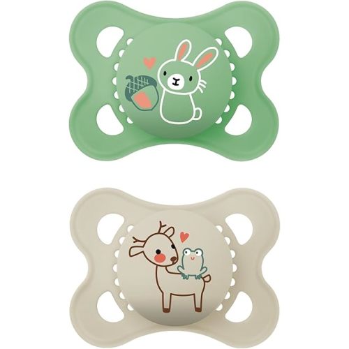 MAM Original Matte Baby Pacifier, Nipple Shape Helps Promote Healthy Oral Development, Sterilizer Case, 0-6 Months, Unisex, 2 Count (Pack of 1)