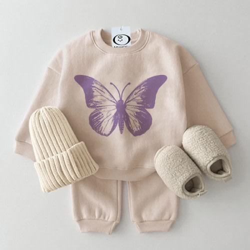 Baby 2-Piece Purple Butterfly Beige Set