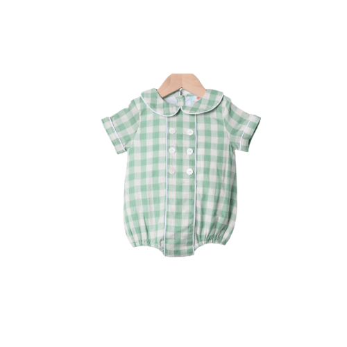 Green Gingham Linen Button Bubble