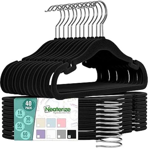 Velvet Kids Hangers 40 Pack - Black Toddler Hangers with Notches, Heavy Duty Non-Slip Velvet Baby Hanger