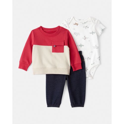 Baby Boy 3-Piece Airplane Sweatshirt Outfit Set - Blue | Carter's