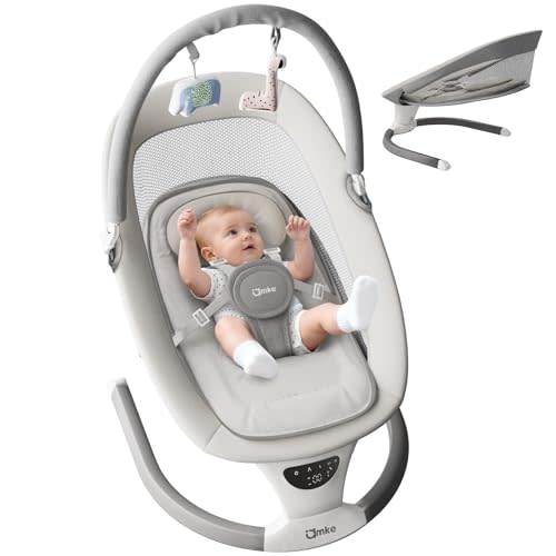 AMKE Baby Swing for Infants with Spacious & Breathable Mesh Seat, Lightweight Portable Baby Rocker Swing with 5-Speeds, 3 Timer & 12 Lullabies, Gentle Sway for Newborn Max 20 Lbs