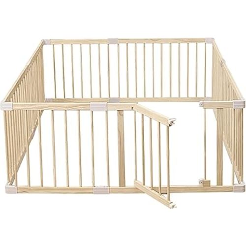 Baby Playpen with Gate Wooden Baby Play Yards Large Baby Fence for Babies and Toddlers, 56x56x24 inches
