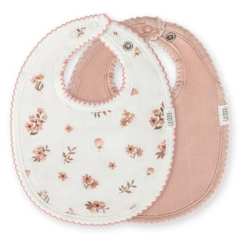 Muslin Baby Bibs | Soft Cotton Teething Bibs for Infant Drips, Drools & Feedings | Waterproof, Adjustable Fit for Newborn Baby | 2 Pack (Multicolor), Color: Rose floral
