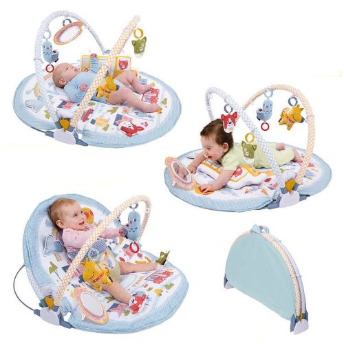 Yookidoo Urban Baby Play Gym Lay to Sit-Up Playmat. 3-in-1 Newborns Activity Center with Tummy Time Toys, Pillow & Infant Mirror. 0-12 Month
