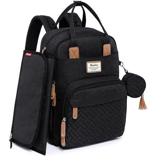 RUVALINO Diaper Bag Backpack, Multifunction Travel Pack Maternity Baby Changing Bags, Large Capacity, Waterproof, Black