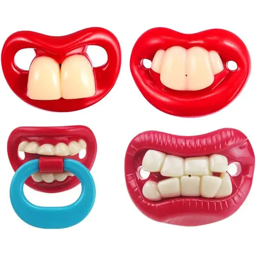 Gadpiparty 4pcs Funny Baby Pacifier Novelty Newborn Pacifier for Babies Soft Silicone Pacifiers for 0-6 Months Teeth Prank Fun Teeth Pacifiers for Baby Shower Child Favors