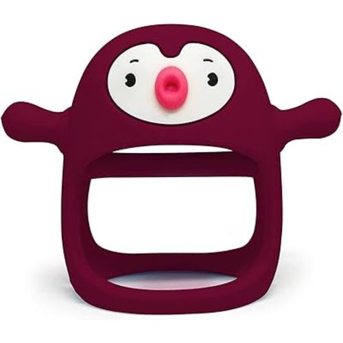 Yummy Baby Cute Penguin Teething Mitten for Babies, Easy to Hold, No-Drop Design, Silicone Baby Teether Toys, Relief from Teething Pain, Nipple Shaped Penguin Hands Comfort Gums (Ruby Red)