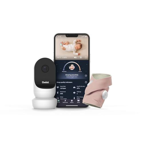 Owlet Dream Duo 2 Smart Baby Monitor - 1080p HD Video Baby Monitor with Dream Sock - Baby Foot Monitor and Sensor Tracks Heartbeat and Oxygen Levels in Infants and Newborns, Rose