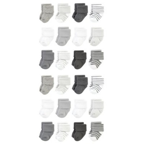 Hudson Baby Cotton Rich Baby Terry Socks 24-Pack, Gray Stripe, 0-6 Months