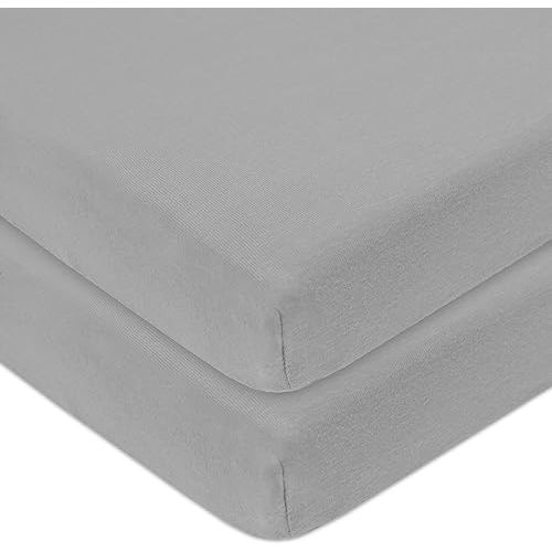 American Baby Company 2 Pack 100% Natural Cotton Fitted Mini Crib Sheets 38" x 24" - Soft & Breathable Small Nesting Portable Sheets, Fits Pack N Play Mattresses, Gray, for Boys & Girls