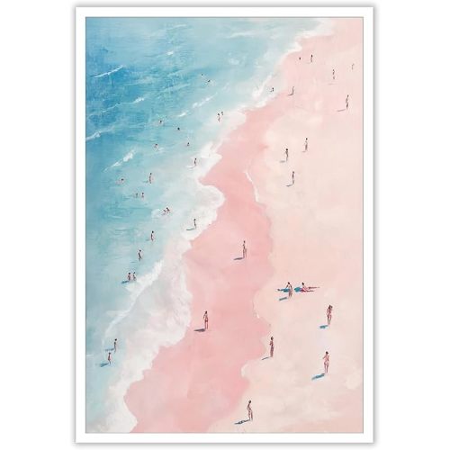 Trendy Pink Coastal Beach Canvas Wall Art Coastal Cowgirl Aesthetic Poster Western Preppy Summer Beach Surfing Pictures Prints Painting For Home Bedroom Dorm Beach House Decor 24x36in Unframed