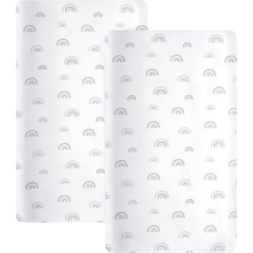 Rainbow Changing Pad Cover 2 Pack Diaper Changing Table Pad Covers 32”x17”x5.5” for Standard Baby Changing Pads Universal Microfiber Soft Cradle Sheets for Baby Boys Girls, Gray Rainbow
