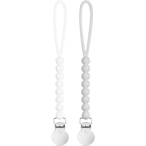 Ryan & Rose Cutie Clip 2 Pack - Pacifier Clip Holder Silicone (Judy-White/Judy-Grey)