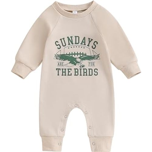 Baby Boys Girls Sundays are for The Birds Eagles Jumpsuit Crew Neck Long Sleeve Romper Fall Newborn Football Outfits