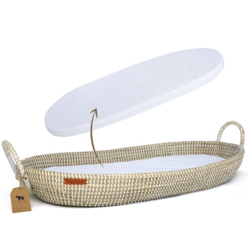 Baby Changing Basket by Lu & Ken Co - Baby Changing Table, Seagrass Baby Changing Basket , Changing Basket with waterproof Pad