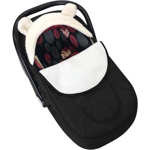 Car Seat Cover Baby,Winter Carseat Cover for Baby Girl Boy Newborn Zipper Peeping Baby Seat or Stroller - Infant Car Seat Covers with Keeping Warm & Cozy (Black)
