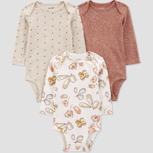 Carter's Just One You® Baby Girls' 3pk Long Sleeve Bodysuit - Ivory/brown 6m