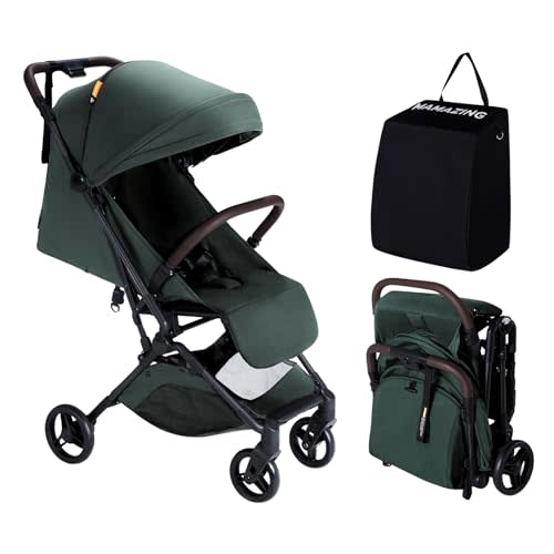 MAMAZING Lightweight Baby Travel Stroller with Carbon Fiber Frame, Compact & Airplane-Friendly, One-Handed Folding Design, 11.6 lbs, Perfect for Toddlers, Green