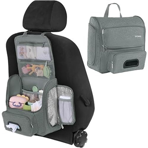 HOMBYS Portable Car Diaper Caddy Organizer, Car Caddy with Lid for Baby Stuff,Baby Backseat Car Organizer,Multifunctional Car Back Seat Oganizer (Grey)