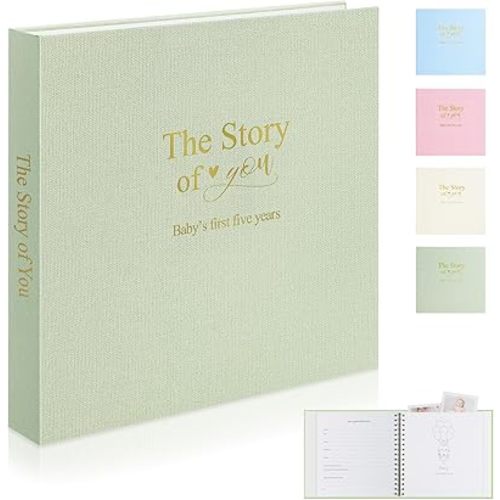 Timeless First 5 Years Keepsake Baby Memory Book for Boy or Girl, Luxury Linen Cover Acid Free Pages, Neutral Baby Journal Milestone Book or Scrapbook, Record the Story of You from Birth to Age 5