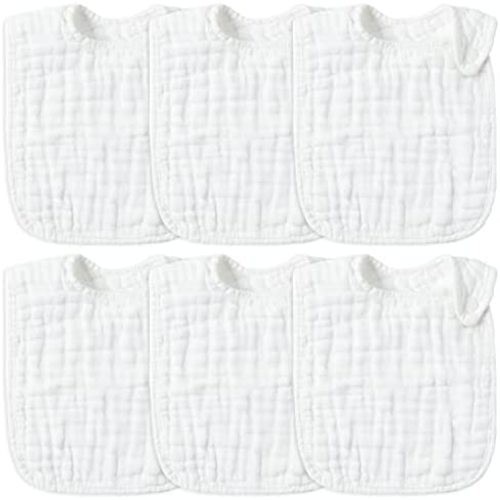 Zainpe 6Pcs Snap Muslin Cotton Bibs for Baby - White