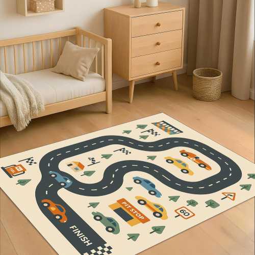 Race Track Kids Rug, Car Play Mat, Road Map Carpet, Boys Room Decor, Soft Playroom Rug, Educational Toddler Carpet, Nursery Rug, Gift Idea
