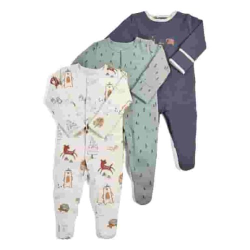 3pcs/1 Set Footies Pajamas for Babies Three Piece Long Sleeved Cartoon Print Jumpsuit Baby Clothing,Light Green,9-12 Months