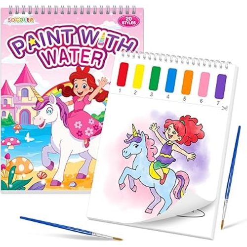 Paint with Water Coloring Books for Toddlers,Unicorn Theme Mess Free Watercolor Painting Papers for Kids Water Color Paint Kit Art Craft Gift for Ages 1-3, 4-8