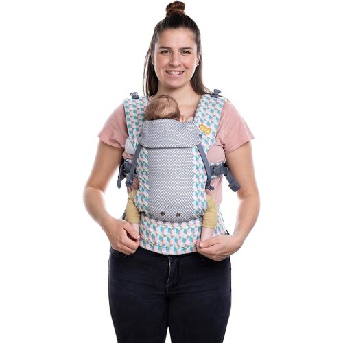Beco Gemini Baby Carrier from Newborn to Toddler - Certified Ergonomic Newborn Baby Carrier for Infants and Children of 7-35 lbs - M Shape, Adjustable Seat, Breathable 3D Mesh (Cool Grey Geometric)