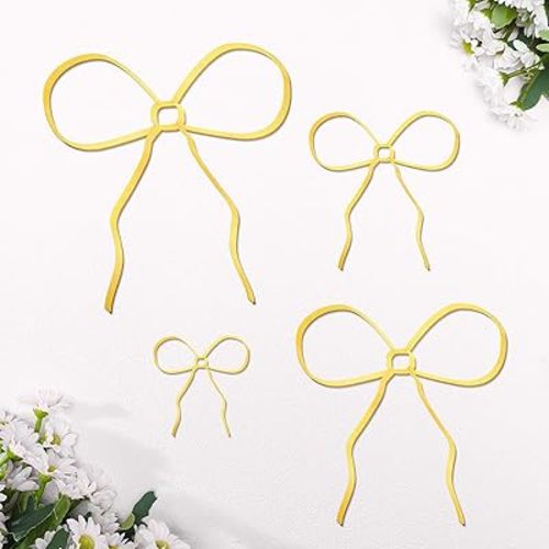 Wesiti 4pcs Gold Metal Bow Art Ornaments Gold Bow Wall Sign Decor for Home Decor Metal Wall Art for Bedroom Living Room Kitchen Bathroom Decoration Outdoor Wedding Birthday Party