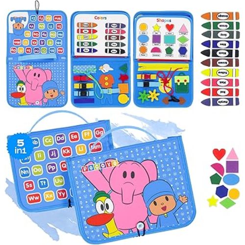LUPPA Pocoyo Montessori Busy Board - Preschool Learning Fun with Alphabet & Numbers, Ideal Educational Travel Toy for 3-4 Year-Olds (Busy Board)