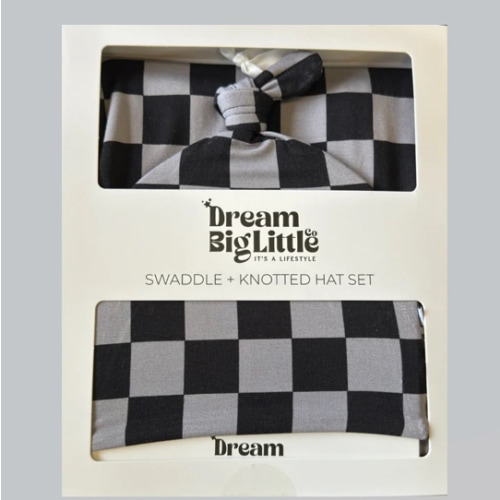 CHARCOAL CHECKERS DREAM SWADDLE & BEANIE