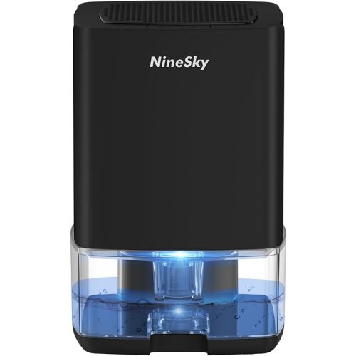 NineSky Dehumidifier for Home, 35oz Water Tank (300 sq.ft), Small Dehumidifiers for Bathroom, Bedroom, Basement with 7 Colorful Lights, Auto Shut Off, Black