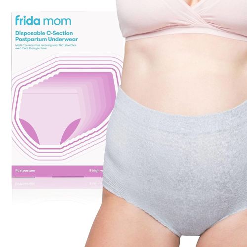 Frida Mom Women's Postpartum Underwear for C-Section Recovery, Disposable High Waist, Seamless with Stretchy Support, Postpartum Essentials, Size Petite (Waist 23"-34" Stretched), 8 Count, Gray