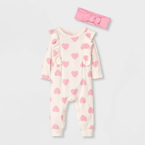 Baby Girls' Heart Ribbed Romper - Cat & Jack™ Cream