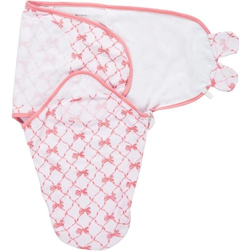 LollyBanks Baby Swaddles 100% Organic Cotton, 0-3 Months Baby Girl Swaddles with Easy Change Zipper, Swaddle Sack for Newborn Girls (Pink Bow Print)