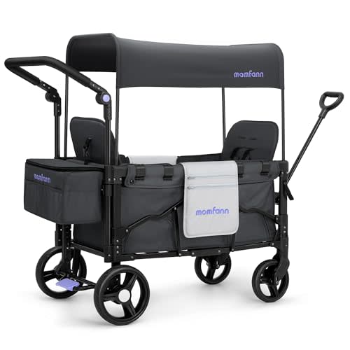 MOMFANN Stroller Wagon for Kids, Wagon Stroller Toddlers 2 Seaters, All-Terrain Baby Wagon Outdoor with Canopy, Parent Organizer, Adjustable Handle & Pull Bar for Infants and Toddlers, Gray